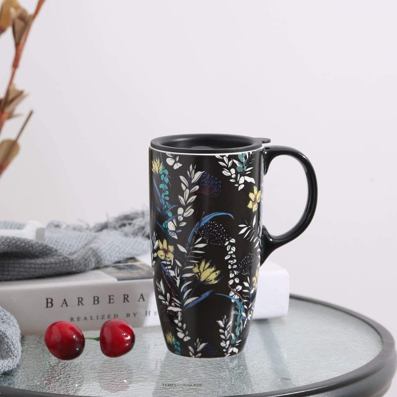 TZSSP Coffee Ceramic Mug Porcelain Latte Tea Cup With Lid 17oz,Novelty Coffee Mug - Image 4